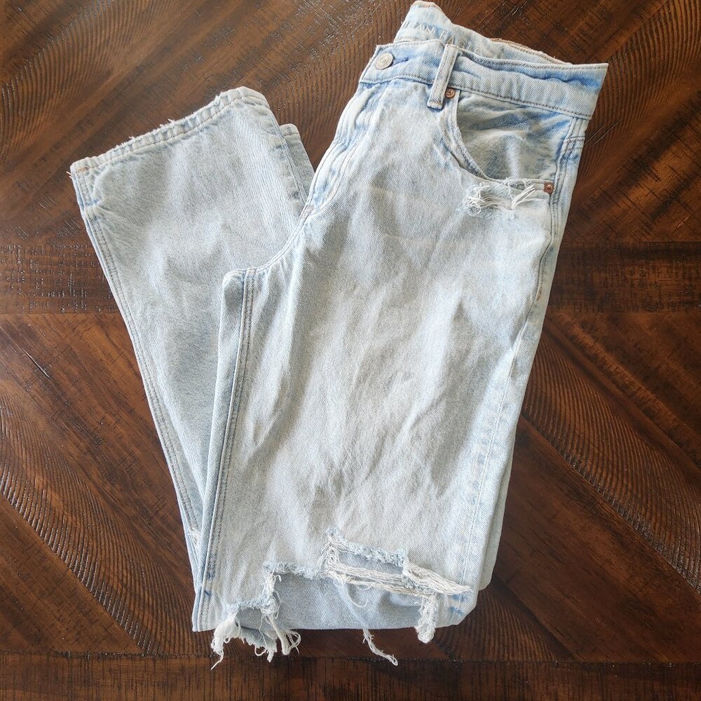 American Eagle Strigid Distressed Wide Leg Jeans | 2 Long - Picture 2 of 9